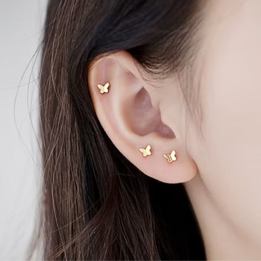 Charmantes Boucles d'oreilles Papillon en Doré