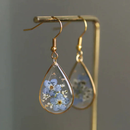 Boucles d'oreilles vintage en cristal floral bleu éclatant