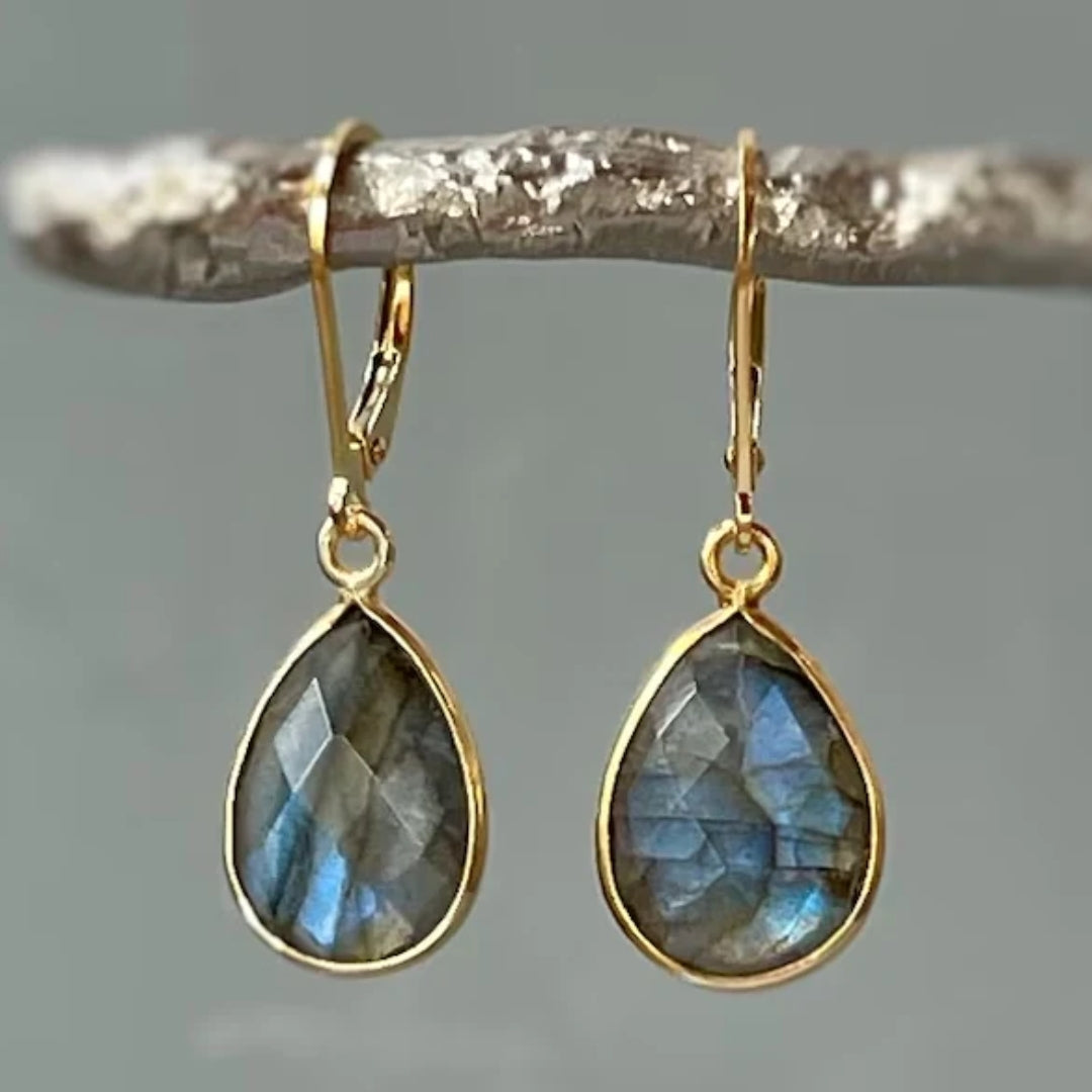 Éblouissantes Boucles d'Oreilles Vintage en Cristal Bleu et Or