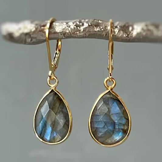 Éblouissantes Boucles d'Oreilles Vintage en Cristal Bleu et Or