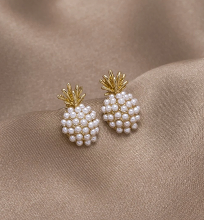 Élégantes Boucles d'Oreilles Tropicales en Forme d'Ananas avec Perles Éclatantes