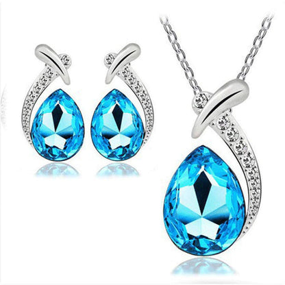 Élégant Ensemble de Collier et Boucles d'Oreilles en Argent Sterling avec Zirconium Bleu
