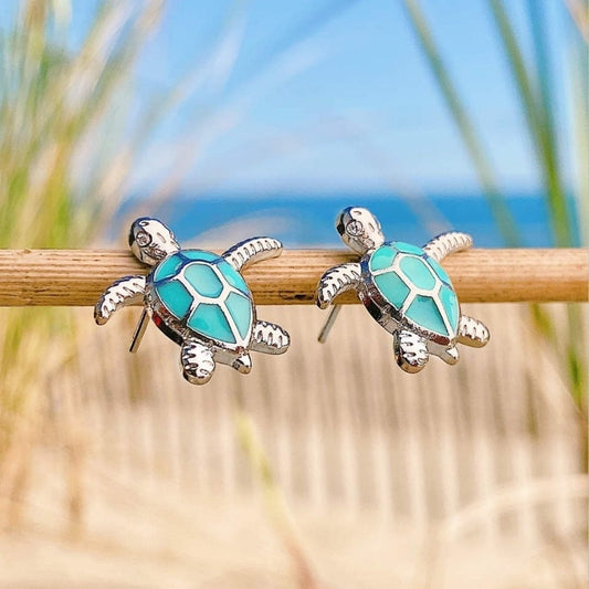 Éblouissantes Boucles d'oreilles Tortue de Mer en Opale et Argent Sterling