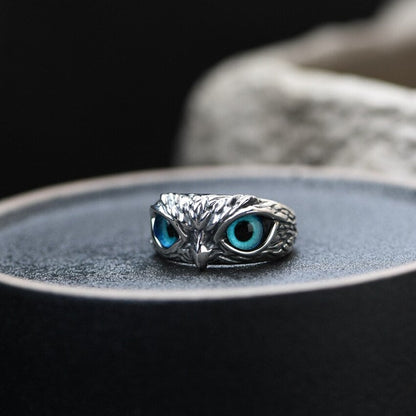 Bague Argent Opale Ajustable Chouette Porte-Bonheur