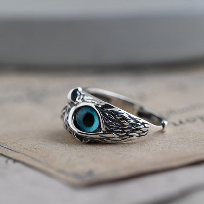 Bague Argent Opale Ajustable Chouette Porte-Bonheur