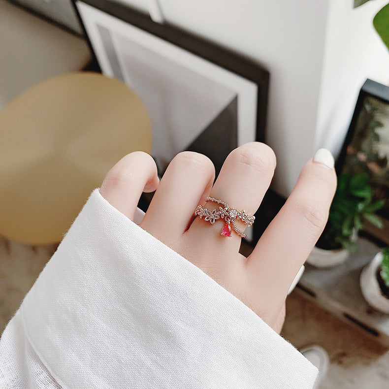 Éblouissante Bague Ajustable en Or avec Zirconium et Rubis