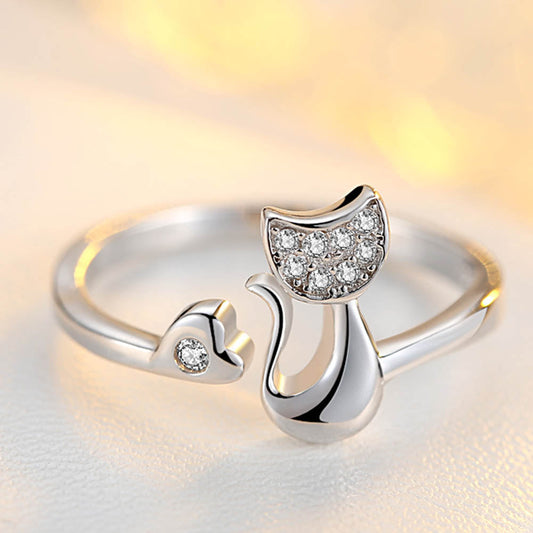 Élégante Bague en Cristal en Imprimé de Chat