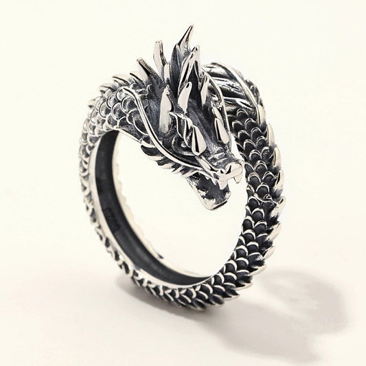 Bague Ajustable en Argent 925 Style Dragon