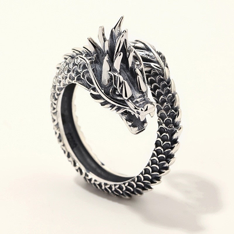 Bague Ajustable en Argent 925 Style Dragon