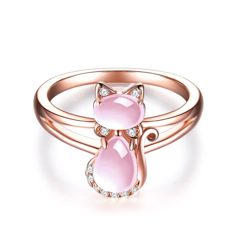 Elégante Bague en Or Rose avec Motif de Chat