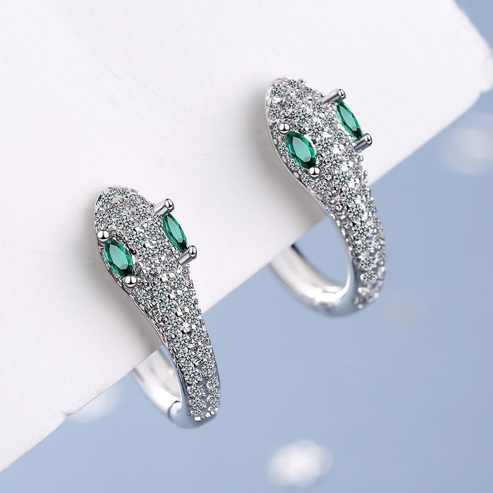 Éblouissantes boucles d'oreilles serpent en argent sterling 925