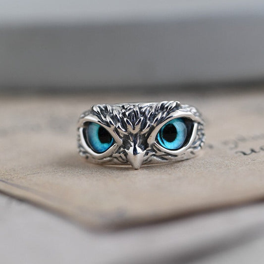 Bague Argent Opale Ajustable Chouette Porte-Bonheur