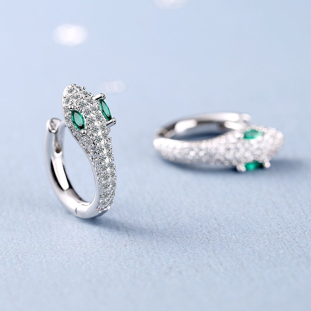 Éblouissantes boucles d'oreilles serpent en argent sterling 925