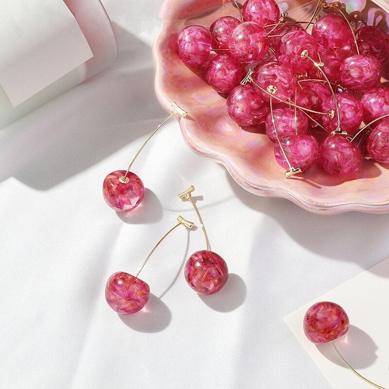Boucles d'Oreilles Élégantes Cerise Rose avec Finition Luxe