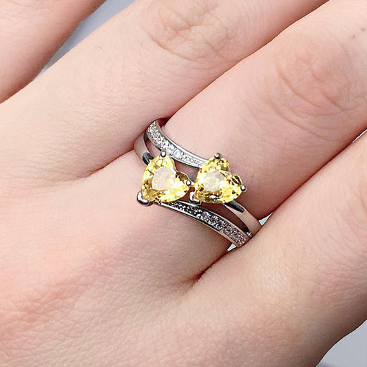 Éblouissante Bague Cœur en Argent ornée de Zircone Jaune