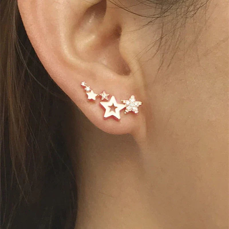 Éblouissantes Boucles d'Oreilles en Zircon Blanc en Forme d'Étoiles