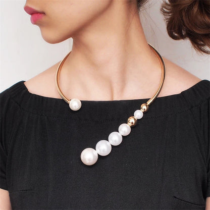 Collier Élégant en Perles Épaisses d'Or et d'Argent