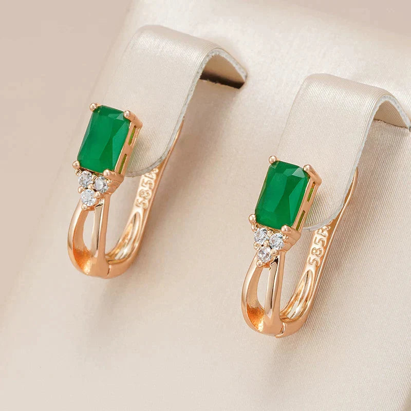 Éblouissantes Boucles d'oreilles en Cristal Vert et Zirconium en Or