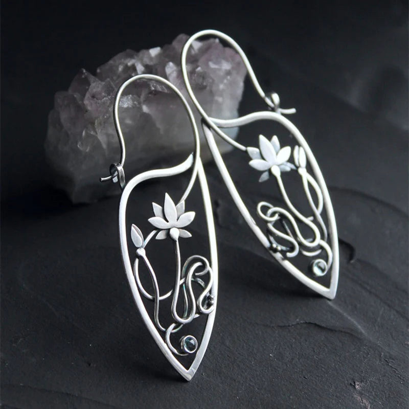 Élégantes Boucles d'Oreilles en Argent Sterling en Forme de Fleur de Lotus