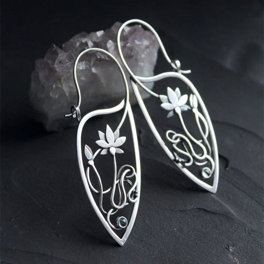 Élégantes Boucles d'Oreilles en Argent Sterling en Forme de Fleur de Lotus