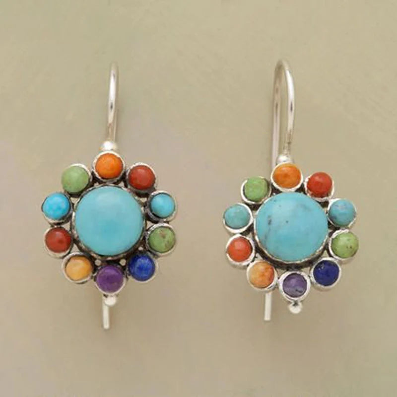 Éblouissantes Boucles d'Oreilles Rondes en Turquoise aux Teintes Multicolores