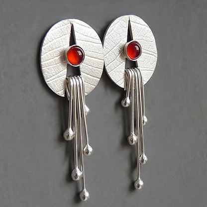 Stylish Hollow Red Stone Drop Earrings