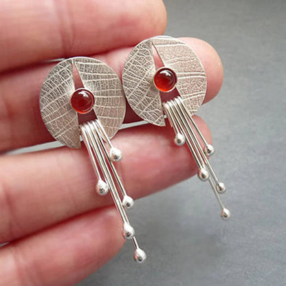 Stylish Hollow Red Stone Drop Earrings