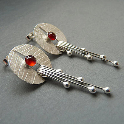 Stylish Hollow Red Stone Drop Earrings