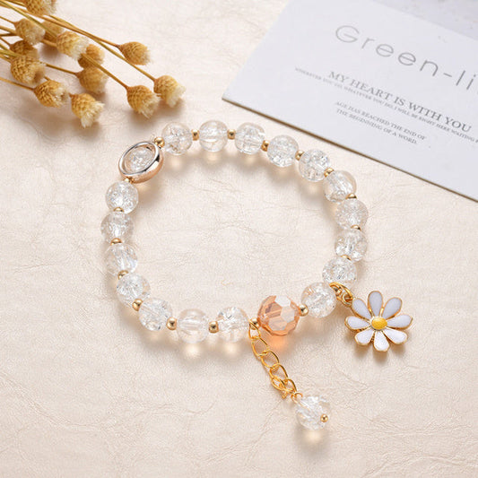 Éblouissant Bracelet en Pierres Blanches et Fleurs de Marguerites en Or