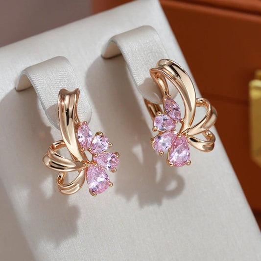 Élégantes Boucles d'oreilles en Or avec Éclat de Cristal Rose
