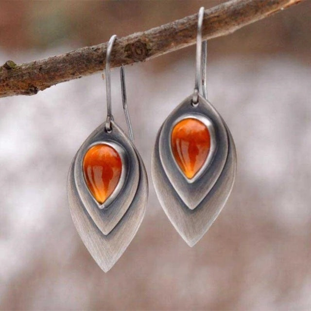 Chic Boucles d'Oreilles Vintage en Pierre Orange