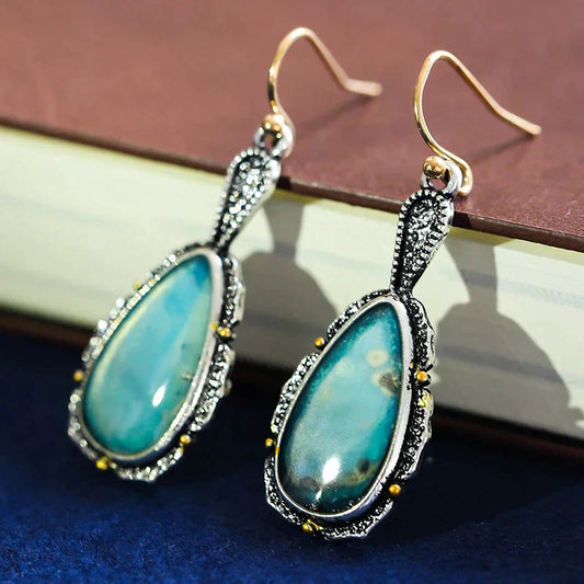 Boucles d'oreilles Rétro en Turquoise Éclatante et Ronde