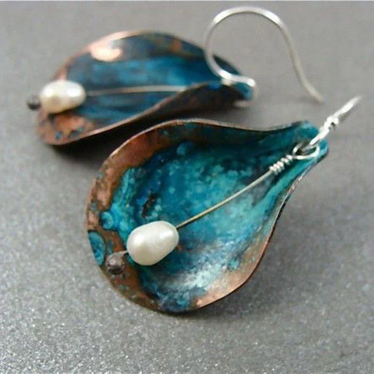 Boucles d'oreilles Vintage Élégance Feuille Bleue