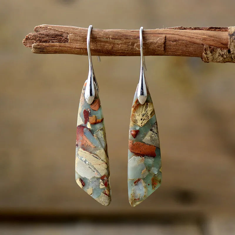 Élégantes Boucles d'oreilles Vintage en Argent avec Pierre Naturelle