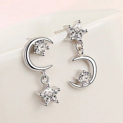 Élégantes Boucles d'Oreilles Demi-Lune en Argent Sterling ornées de Zircon étincelant