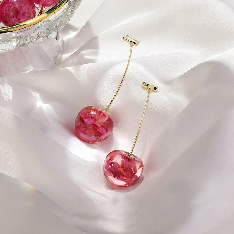 Boucles d'Oreilles Élégantes Cerise Rose avec Finition Luxe