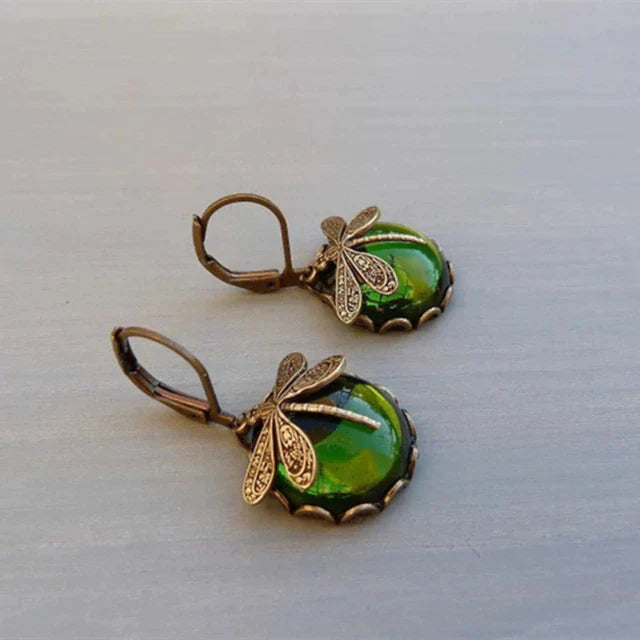 Boucles d'Oreilles Libellule en Or Antique ornées de Cristaux Éclatants