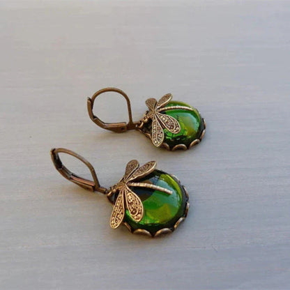Boucles d'Oreilles Libellule en Or Antique ornées de Cristaux Éclatants