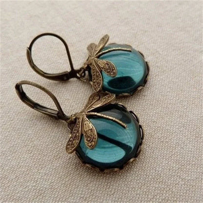 Boucles d'Oreilles Libellule en Or Antique ornées de Cristaux Éclatants