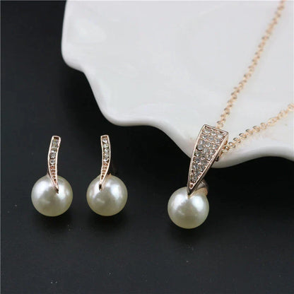 Élégant Ensemble Collier et Boucles d'Oreilles avec Perles en Or Rose