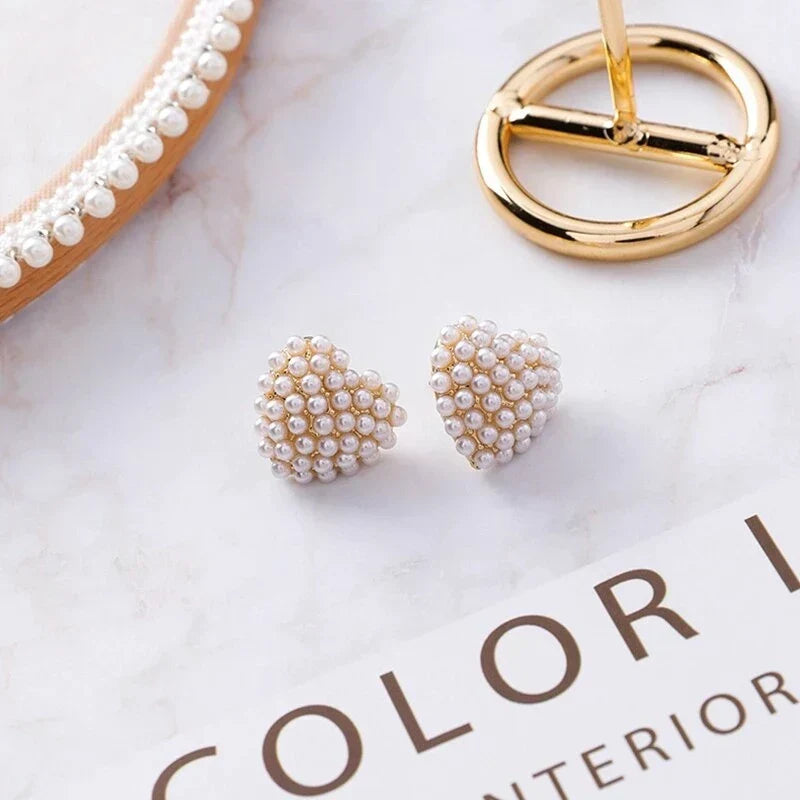 Boucles d'Oreilles Coeur Élégantes avec Perles en Or Précieuses