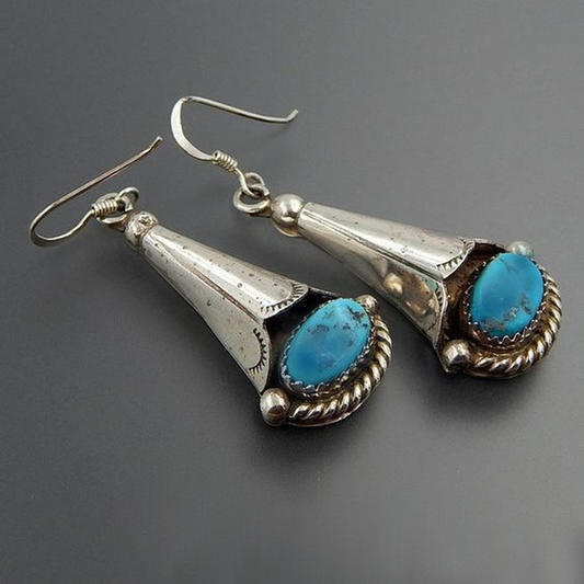 Éblouissantes Boucles d'Oreilles Vintage en Argent avec Pierre Blue Élégante