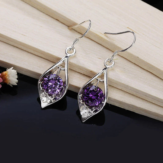 Éblouissantes Boucles d'Oreilles en Argent ornées de Cristaux Violets✨