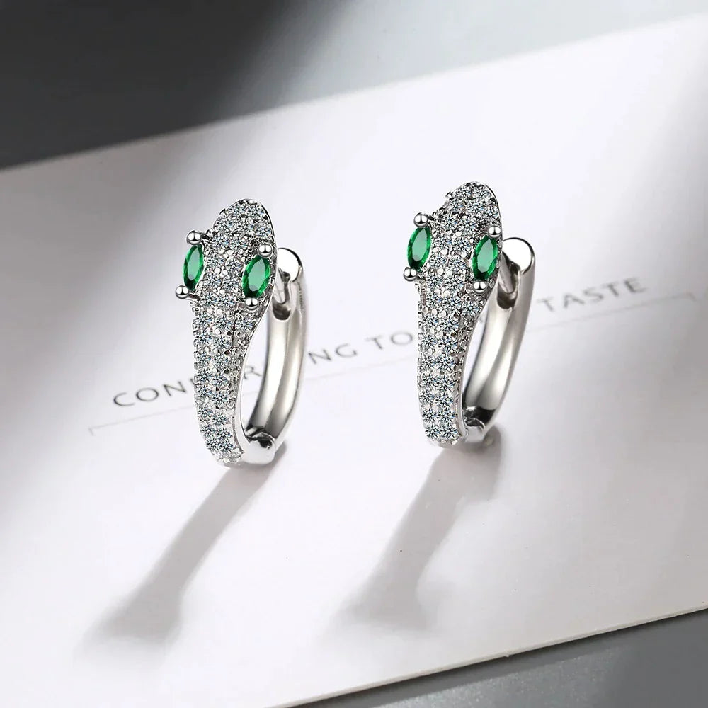 Éblouissantes boucles d'oreilles serpent en argent sterling 925