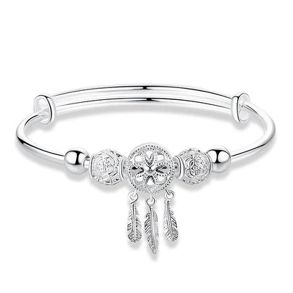 Bracelet Ajustable en Argent 925 avec Motif Attrape-Rêves