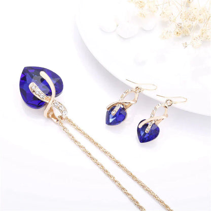 Élégant Ensemble de Collier et Boucles d'Oreilles Amour en Or 18K avec Zircon Bleu Étincelant
