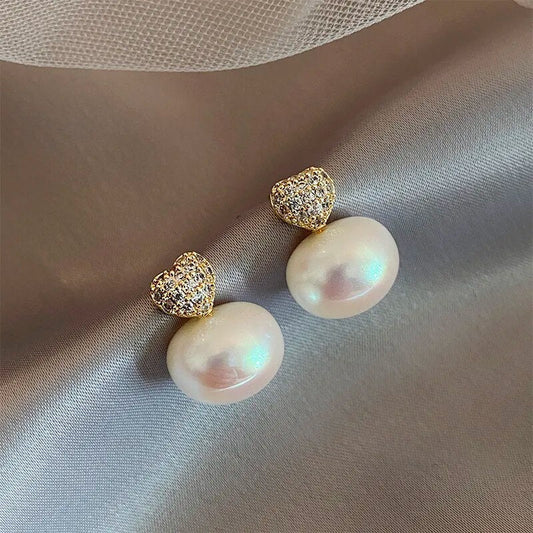 Éblouissantes Boucles d'Oreilles en Forme de Cœur avec Perles Élégantes