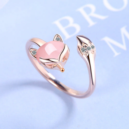 Bague Réglable en Or avec Design de Renard Rose Élégant