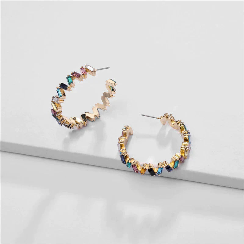 Éclatantes Boucles d'Oreilles en Cristal Multicolore