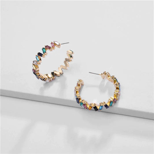 Éclatantes Boucles d'Oreilles en Cristal Multicolore